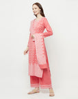 COTTON WOVEN CHIKANKARI PEACH DRESS MATERIAL WITH DUPATTA