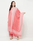 COTTON WOVEN CHIKANKARI PEACH DRESS MATERIAL WITH DUPATTA