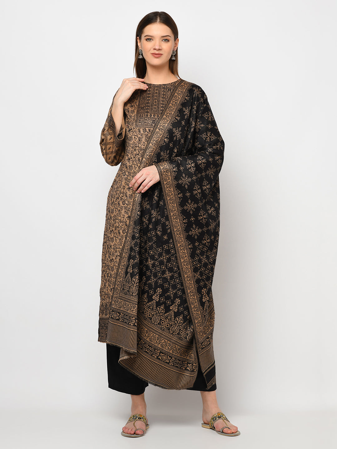 Acro Wool Camel Dress Material with Stole