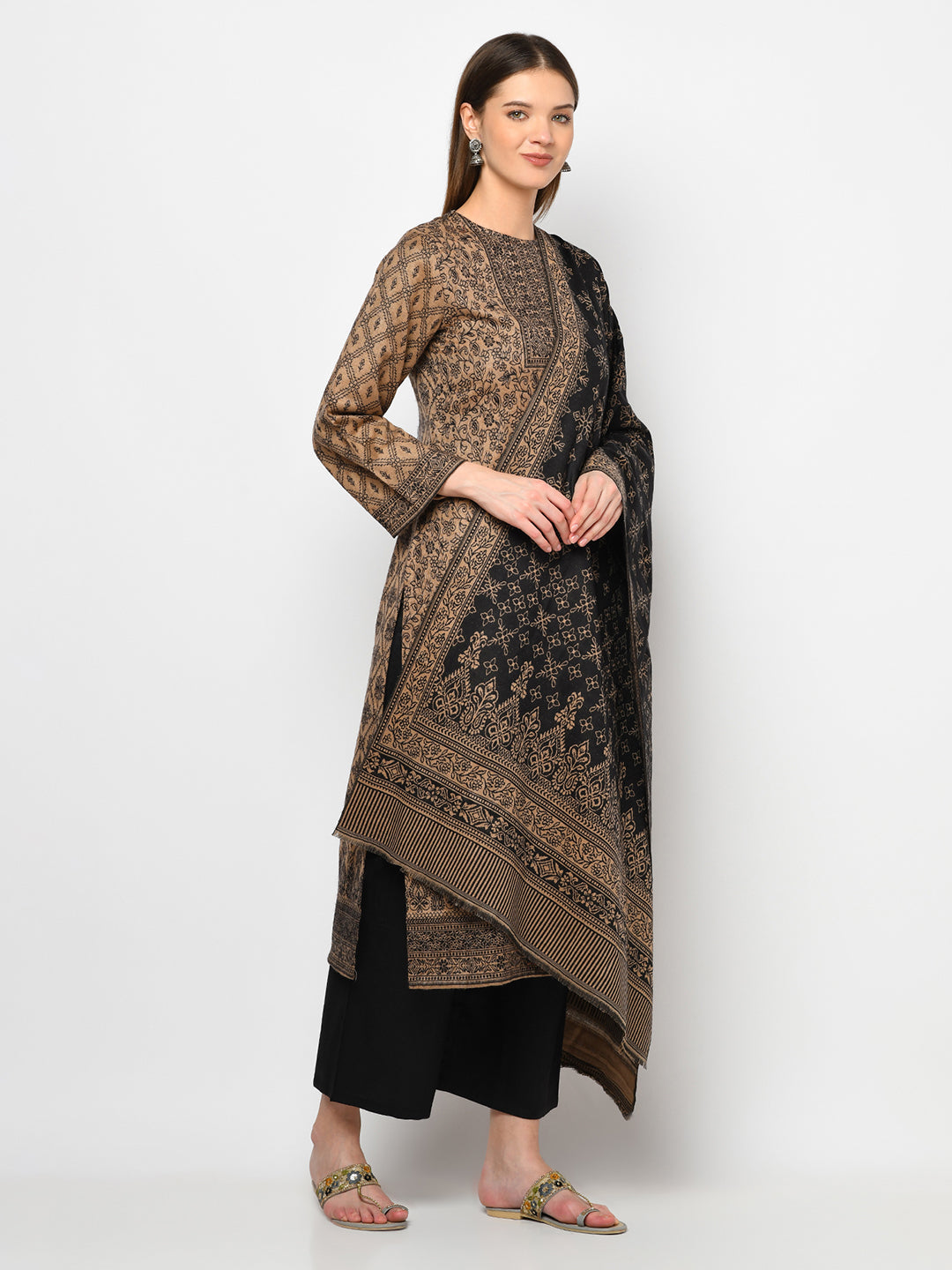 Acro Wool Camel Dress Material with Stole