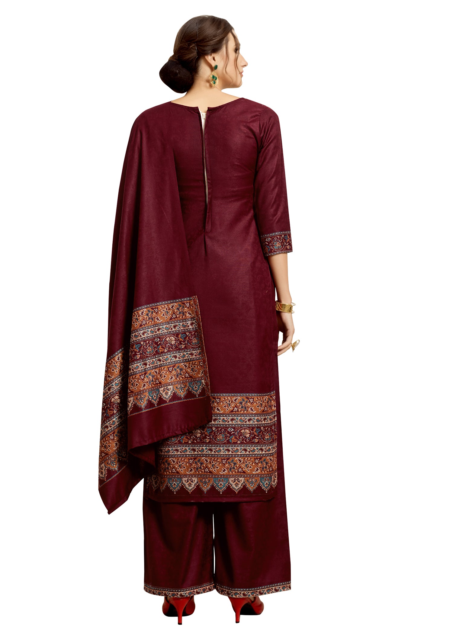 ACRO WOOL MAROON DRESS MATERIAL WITH STOLE