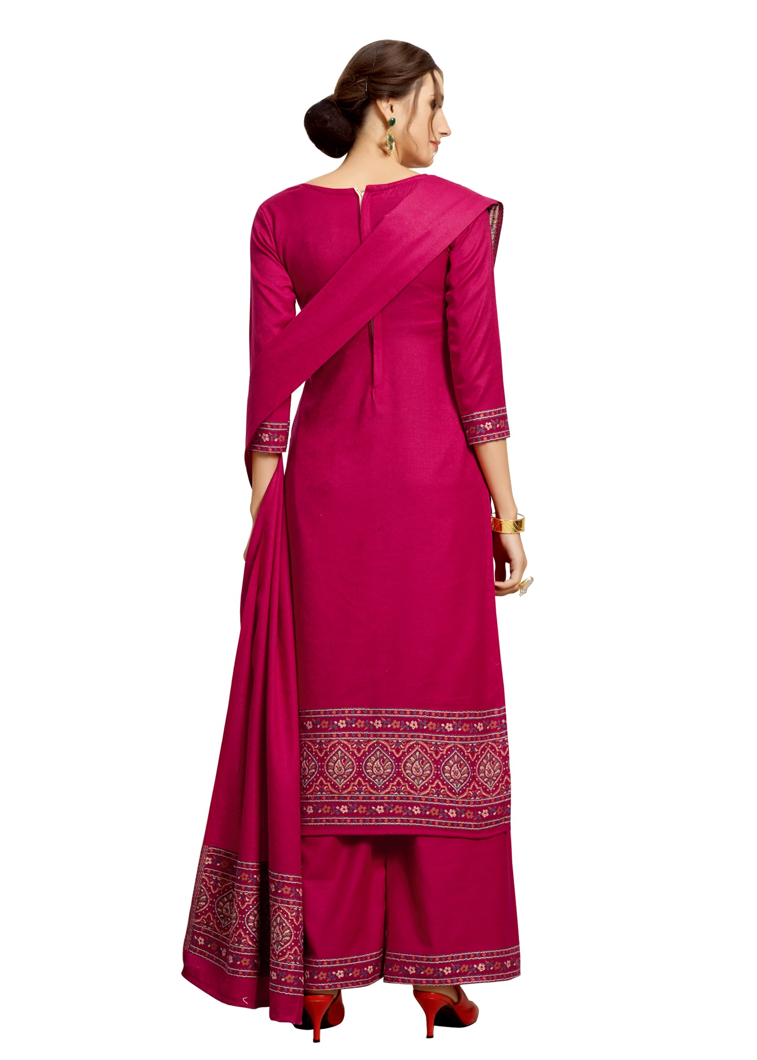 ACRO WOOL MAGENTA DRESS MATERIAL WITH STOLE