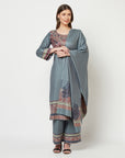 Acro Wool Grey Dress Material with Stole