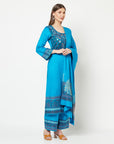 Acro Wool Sky Blue Dress Material with Stole