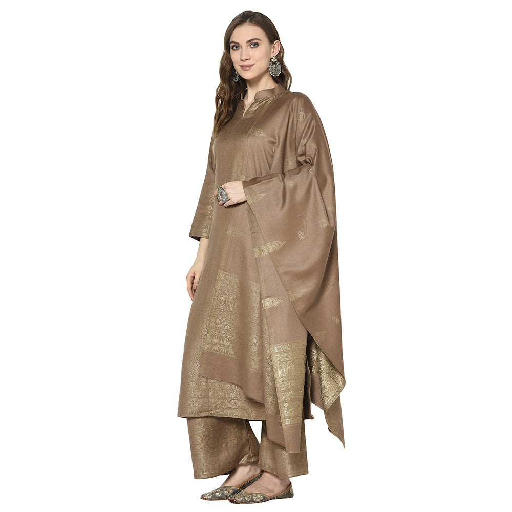 Acro Wool Brown Dress Material with Stole