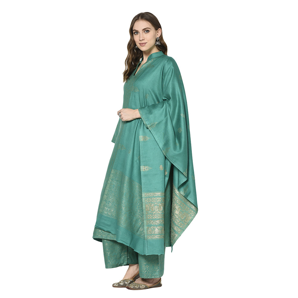 Acro Wool Sea Green Dress Material with Stole