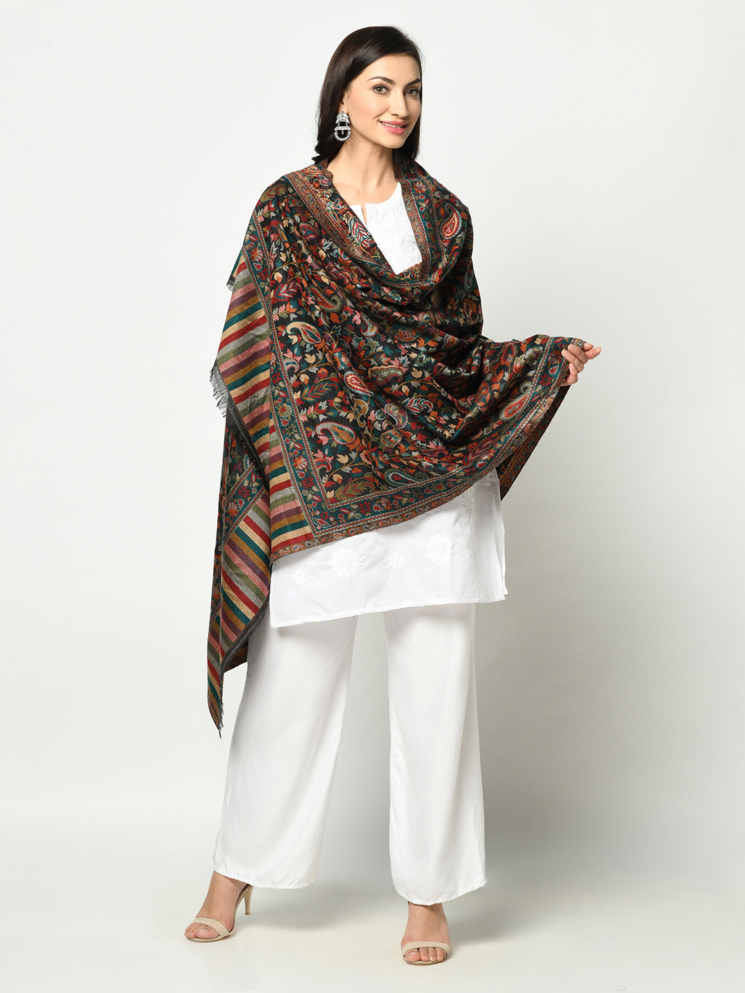 Safaa Viscose Acrylic Fabric Women&#39;s Black Multi Shawl