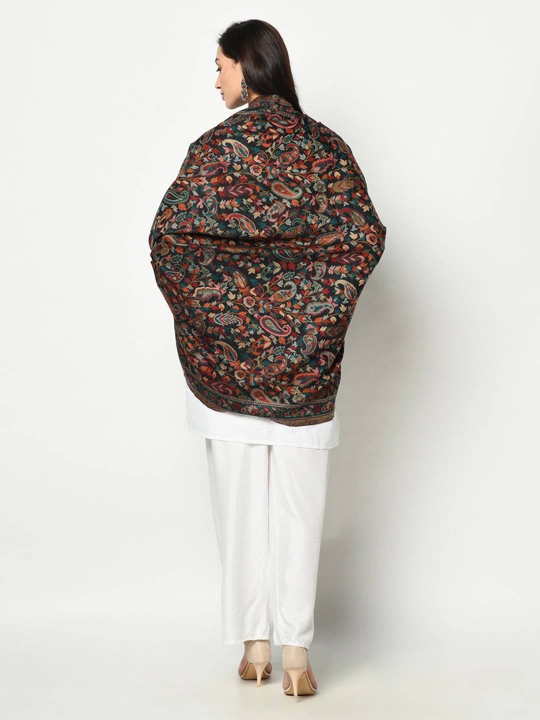 Safaa Viscose Acrylic Fabric Women's Black Multi Shawl