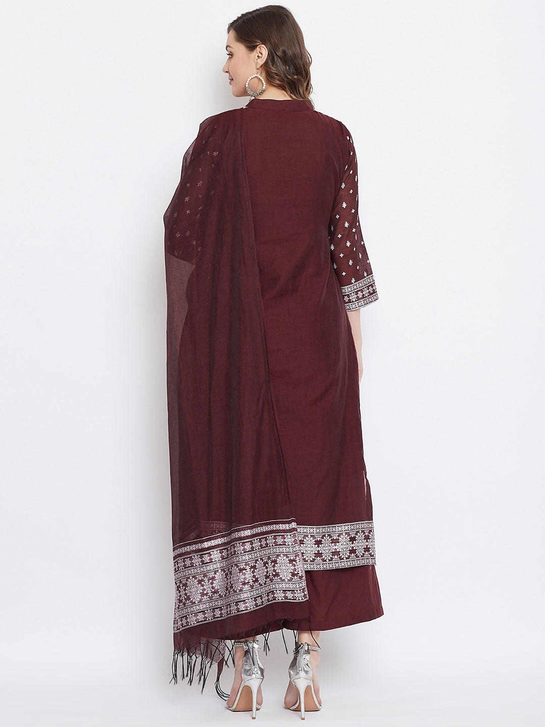 Chikankari Woven Mar Maroon Dress Material