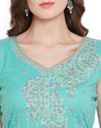 Cotton Kani Woven Sea Green Dress Material With 4 Side Patti Dupatta