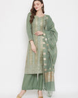 ORGANIC COTTON WOVEN LIGHT OLIVE DRESS MATERIAL WITH DUPATTA