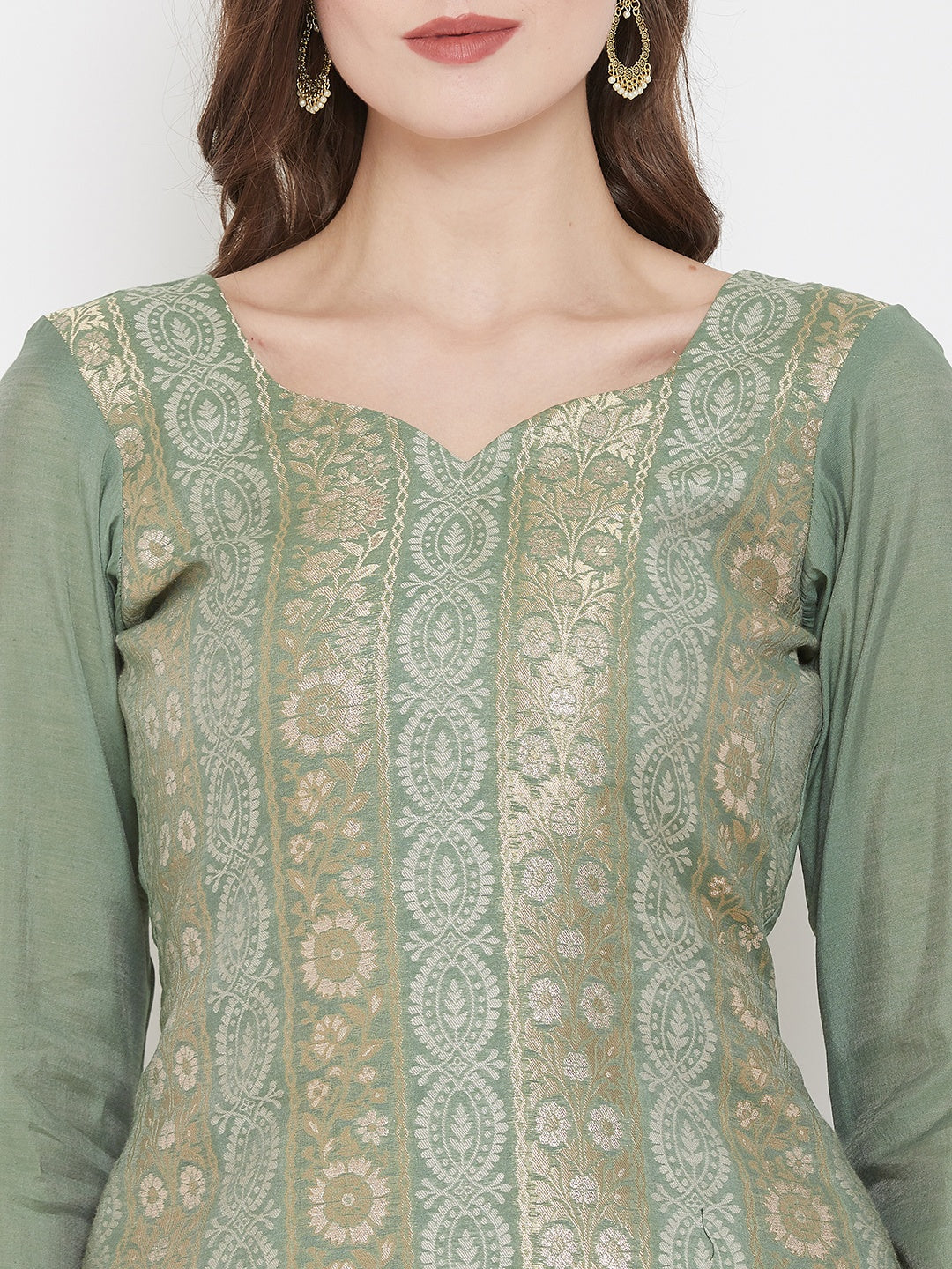 ORGANIC COTTON WOVEN LIGHT OLIVE DRESS MATERIAL WITH DUPATTA