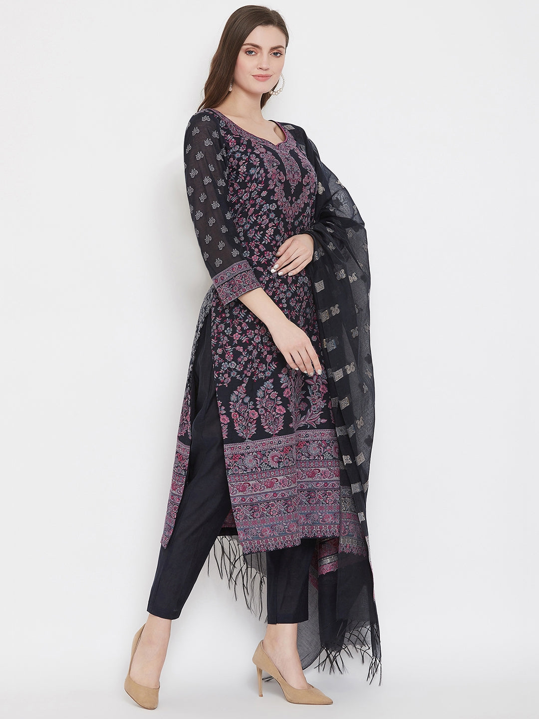 ORGANIC COTTON WOVEN NAVY DRESS MATERIAL WITH DUPATTA
