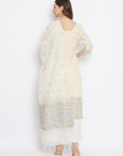 ORGANIC COTTON WOVEN WHITE YELLOW DRESS MATERIAL WITH DUPATTA