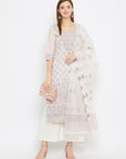 ORGANIC COTTON WOVEN WHITE PINK DRESS MATERIAL WITH DUPATTA