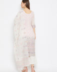 ORGANIC COTTON WOVEN WHITE PINK DRESS MATERIAL WITH DUPATTA
