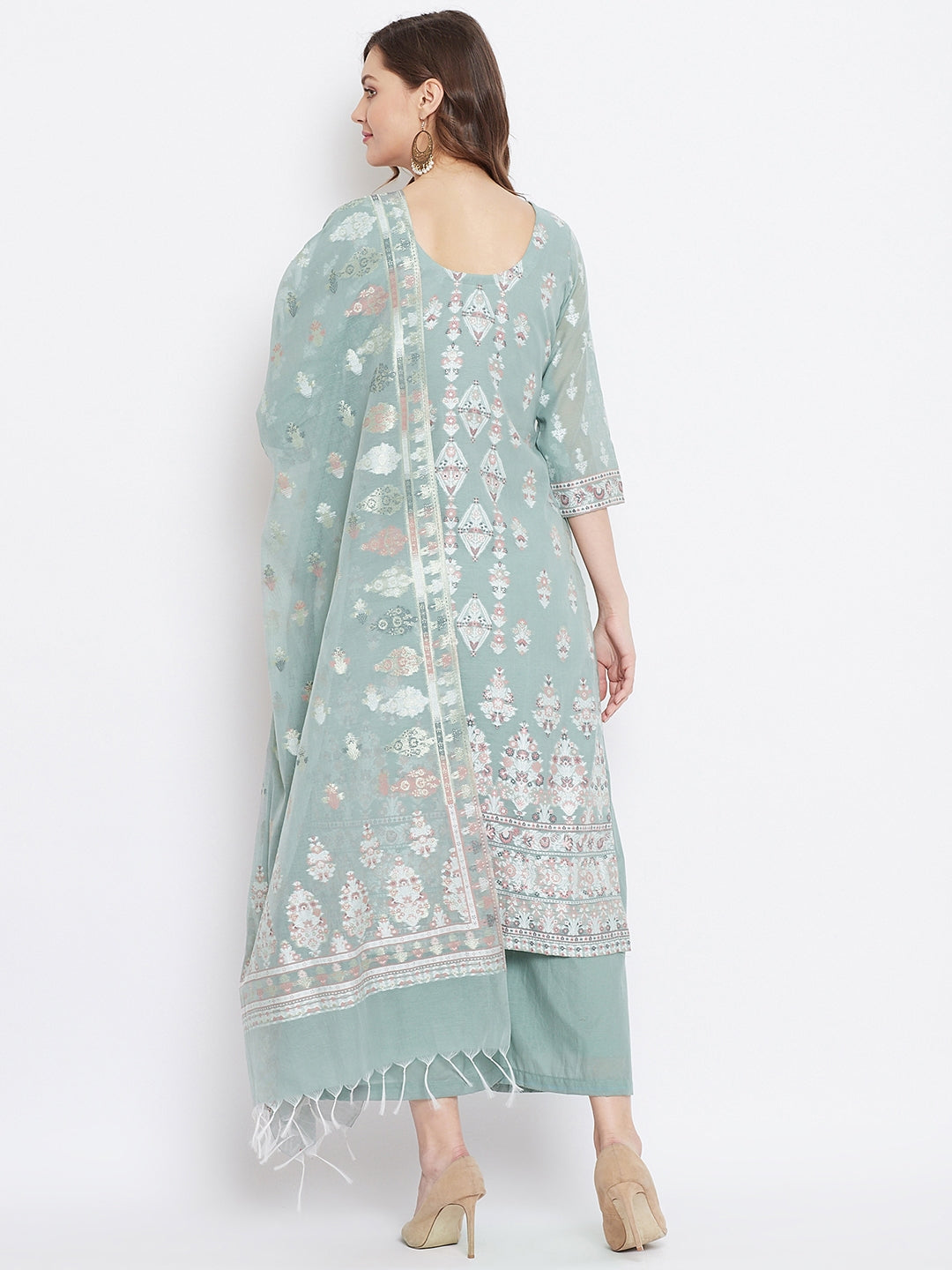 ORGANIC COTTON OLIVE CAMEL DRESS MATERIAL WITH DUPATTA
