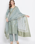 Cotton Silk Zari Woven Olive Dress Material with Dupatta