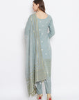 Cotton Silk Zari Woven Olive Dress Material with Dupatta