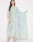 Cotton Silk Zari Woven Sea Green Dress Material with Dupatta