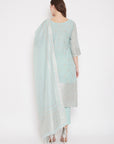 Cotton Silk Zari Woven Sea Green Dress Material with Dupatta