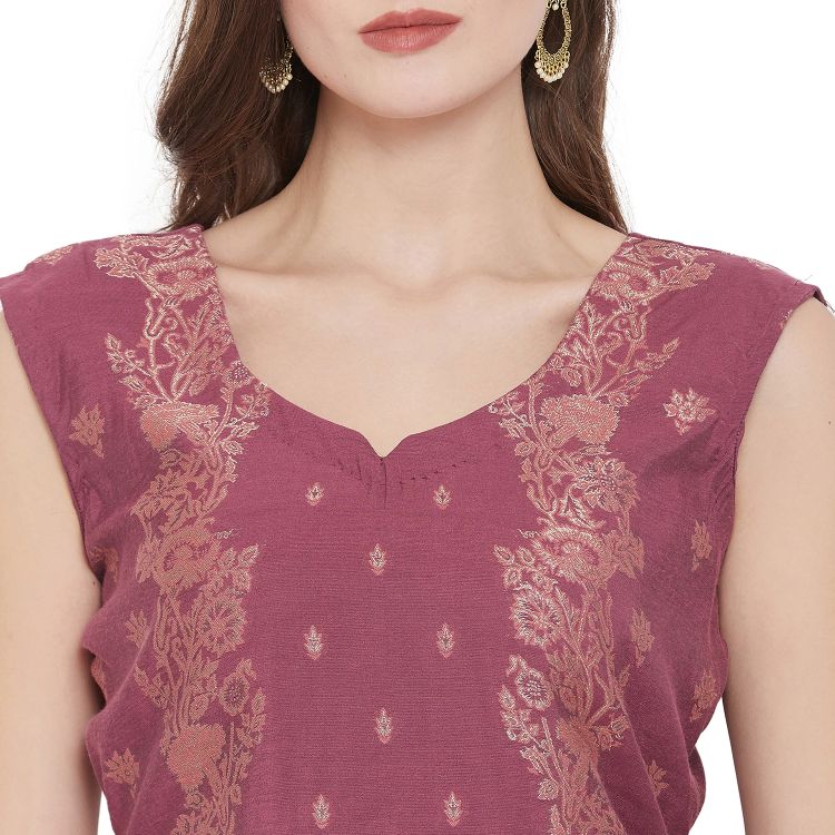 Cotton Silk Zari Woven Wine Dress Material with Dupatta