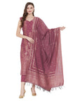 Cotton Silk Zari Woven Wine Dress Material with Dupatta
