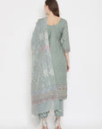 Organic Cotton Woven Light olive Dress Material with Dupatta