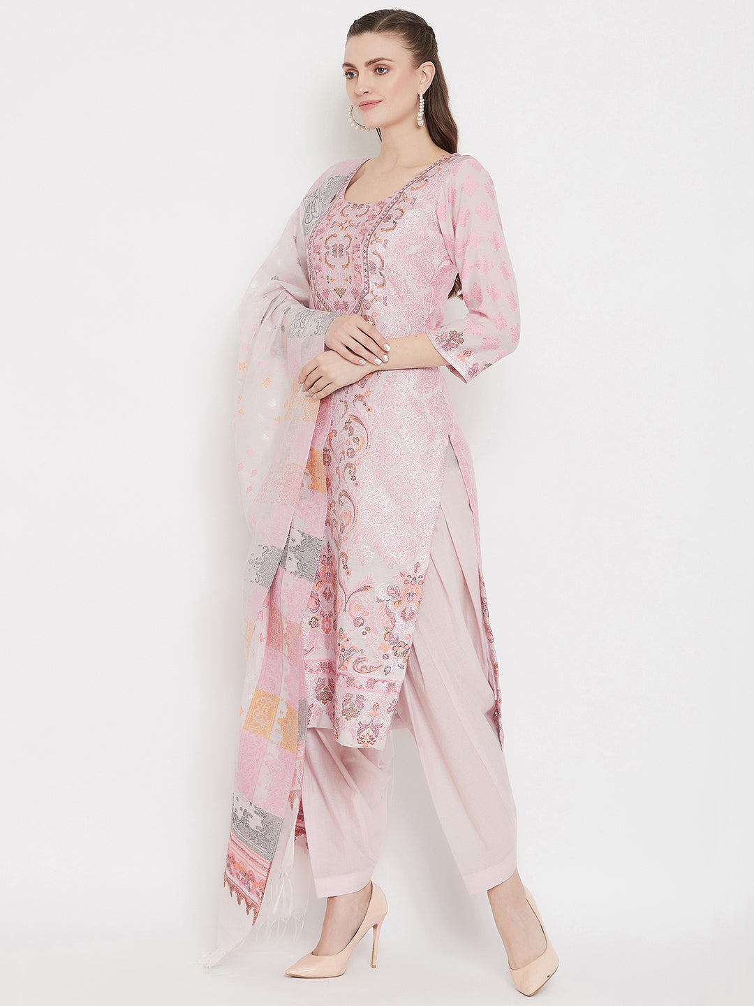 Organic Cotton Woven Pink Dress Material with Dupatta