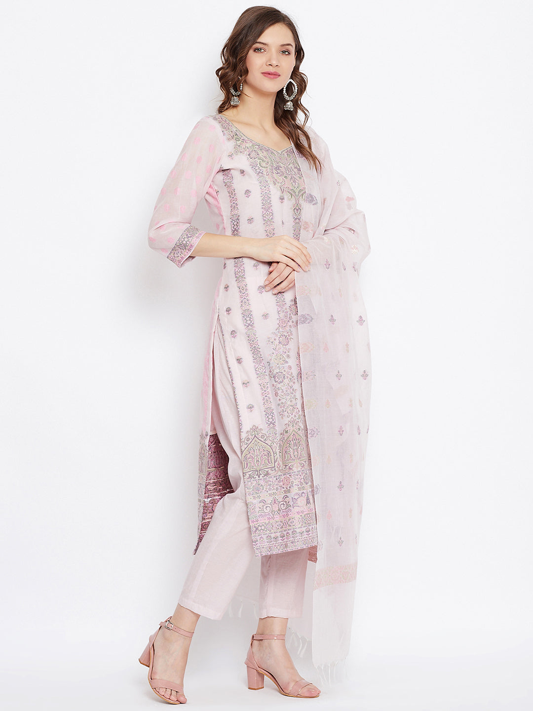 ORGANIC COTTON WOVEN PINK DRESS MATERIAL WITH DUPATTA