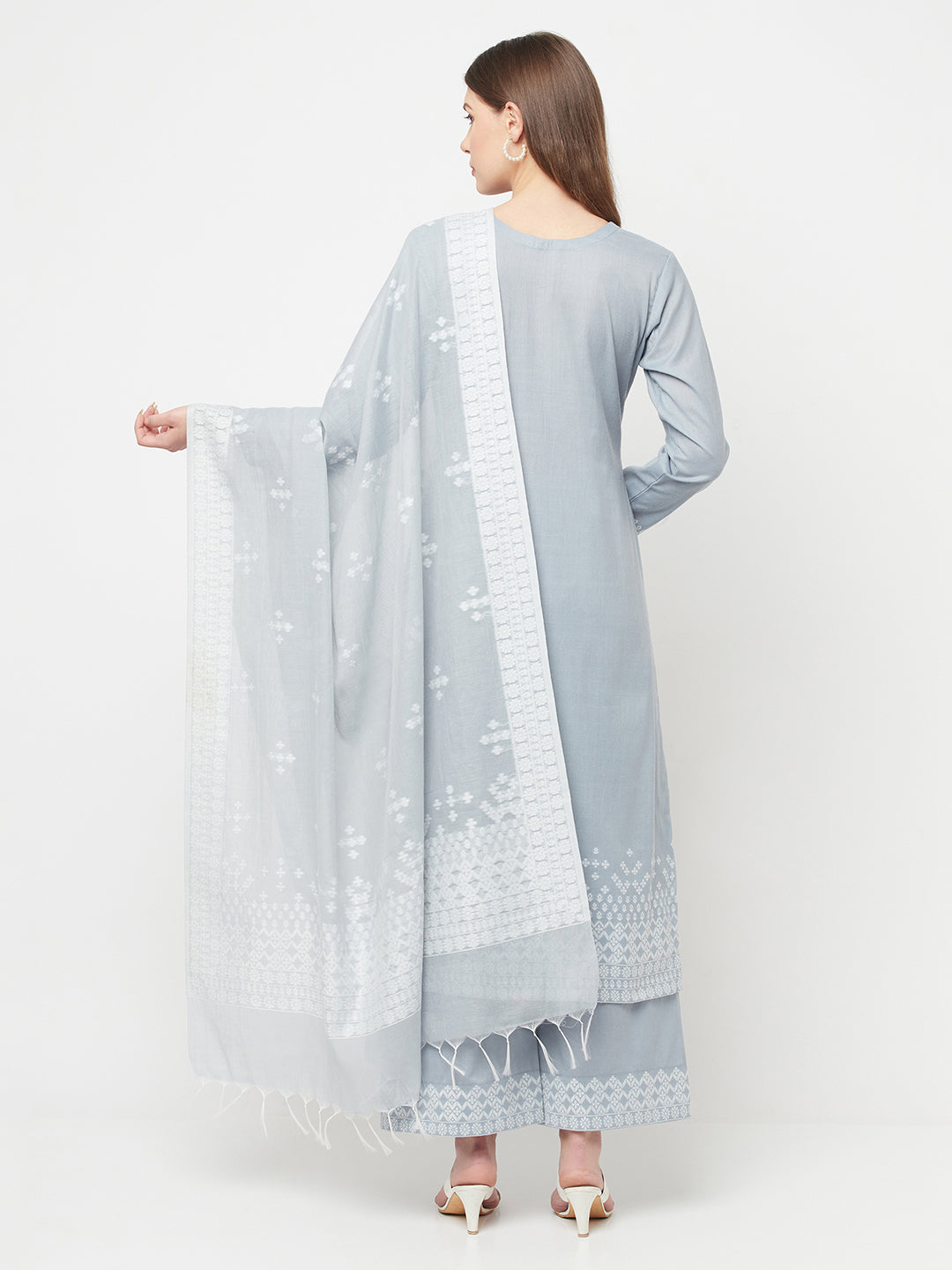 Safaa Women Cotton Woven Chikankari Design Unstitched Dress Material With chanderi silk dupatta