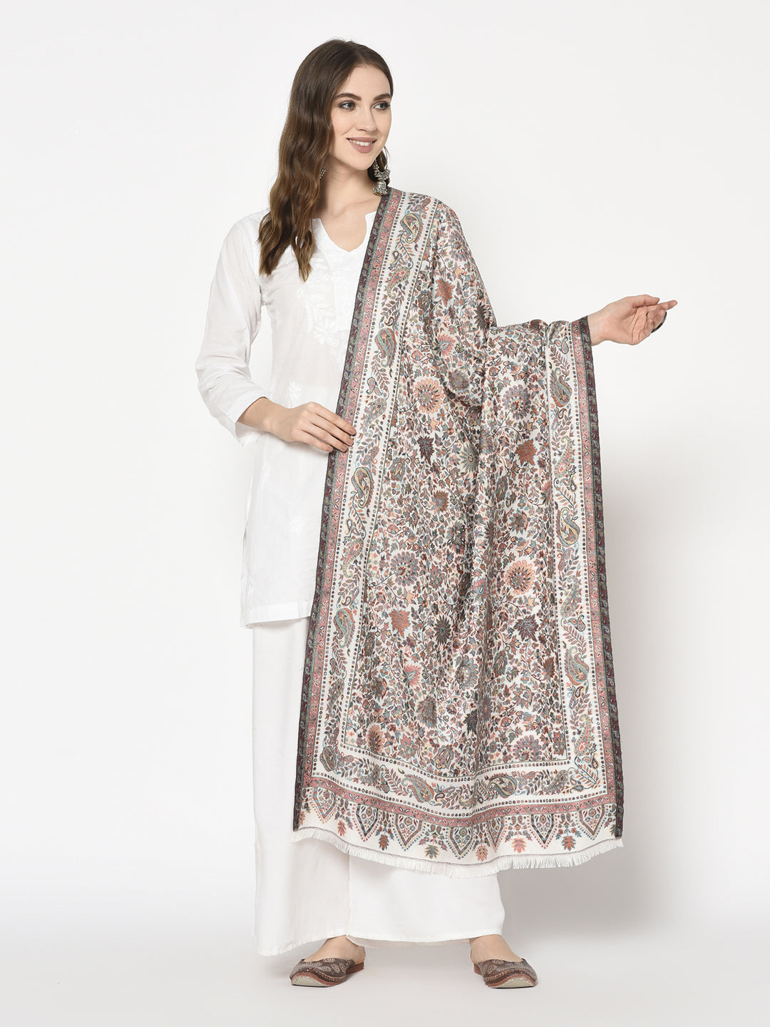 Safaa Viscose Acrylic Fabric Women&#39;s White Stole