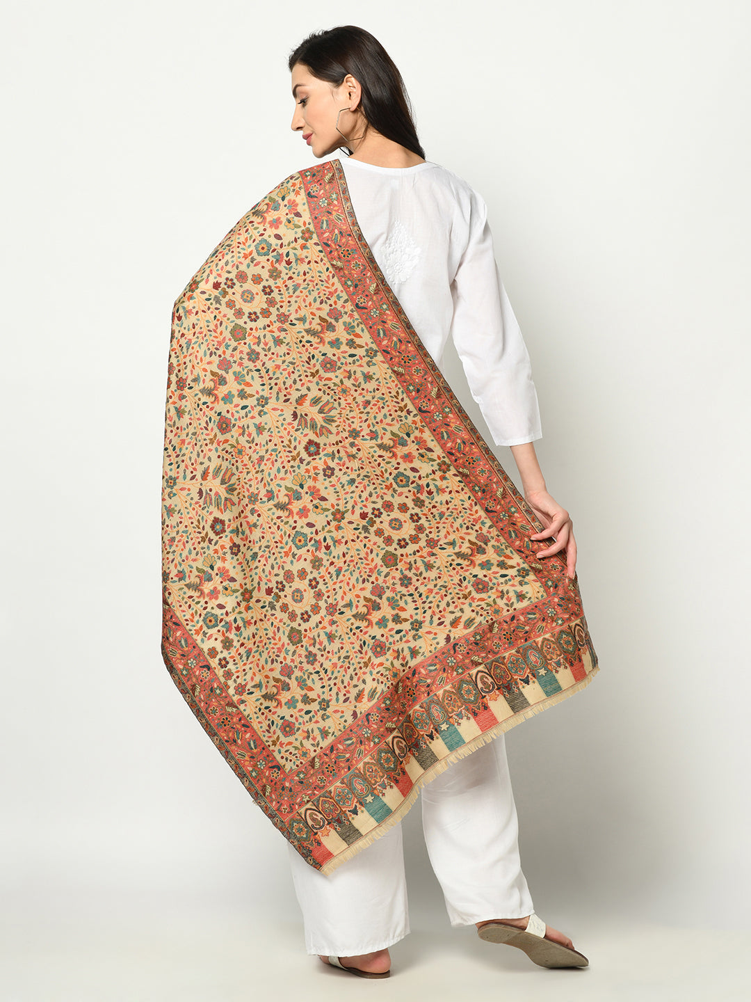Safaa Viscose Acrylic Fabric Women&#39;s Beige Stole