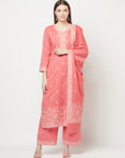 Safaa Women Cotton Woven Chikankari with Zari Design Unstitched Dress Material With Dupatta
