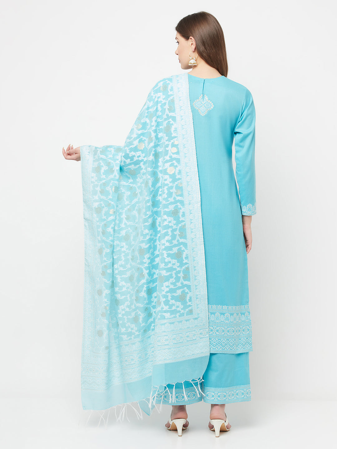 Safaa Women Cotton Woven Chikankari with Zari Design Unstitched Dress Material With Dupatta