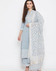 Cotton Jacquard Zari Woven Grey Dress Material with Cotton Silk Dupatta