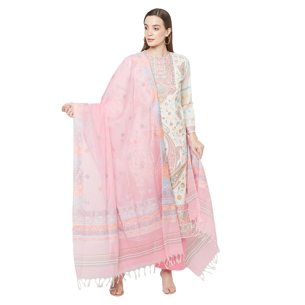 Cotton Jacquard Zari Woven Pick Dress Material with Cotton Silk Dupatta