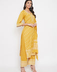 Cotton Jacquard Zari Woven Yellow Dress Material with Cotton Silk Dupatta