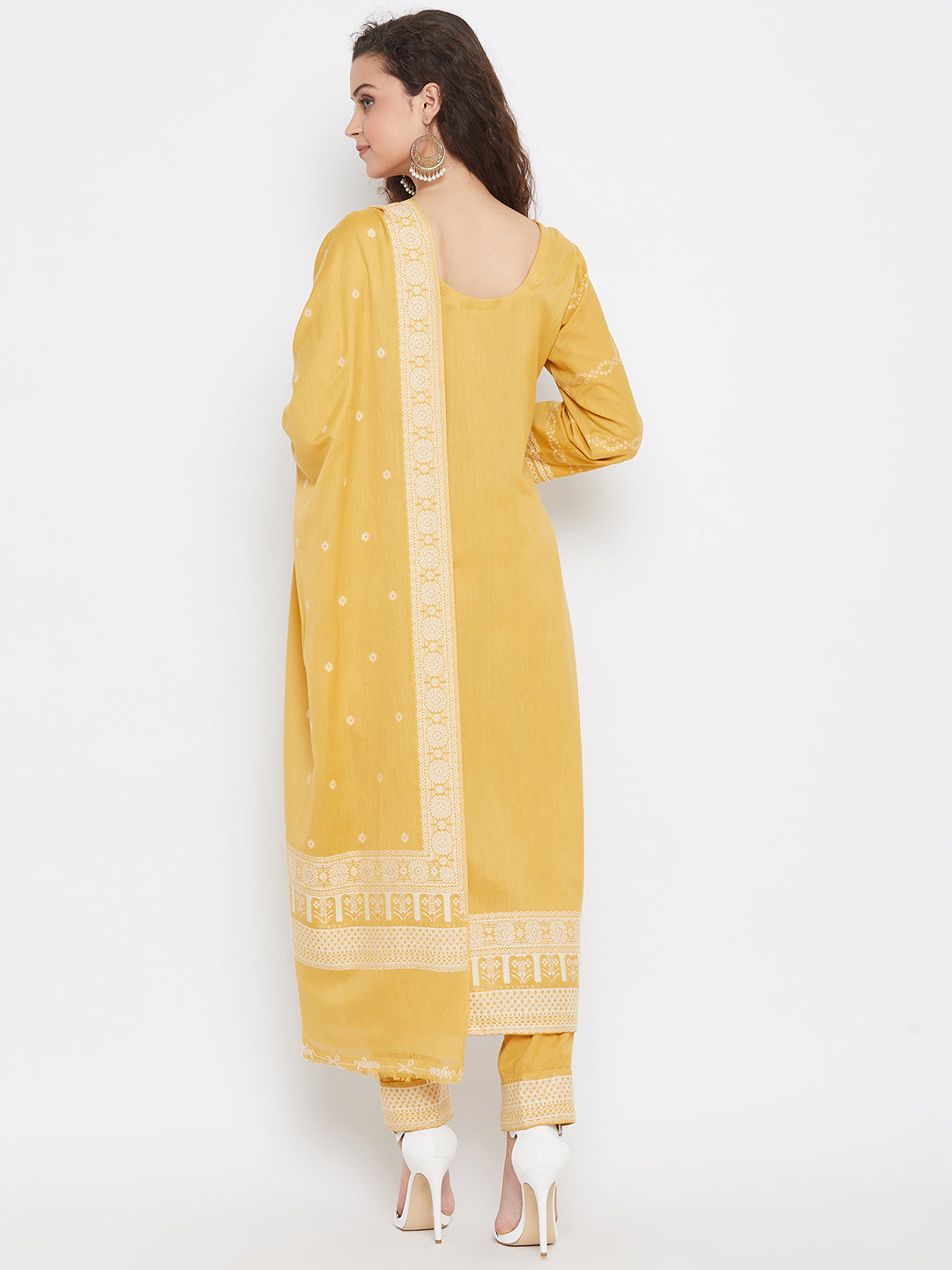 Cotton Jacquard Zari Woven Yellow Dress Material with Cotton Silk Dupatta