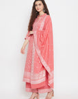 Cotton Jacquard Zari Woven Peach Dress Material with Cotton Silk Dupatta