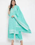 Cotton Jacquard Zari Woven Sea Green Dress Material with Cotton Silk Dupatta