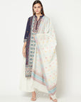Cotton Jacquard Zari Woven Navy Dress Material with Cotton Silk Dupatta