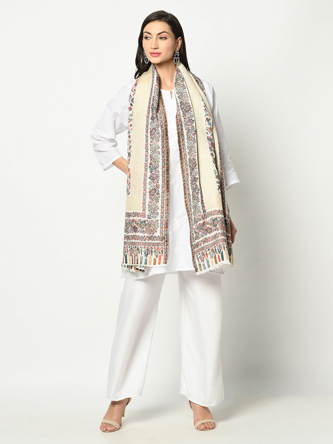 Safaa Viscose Acrylic Fabric Women&#39;s White Stole