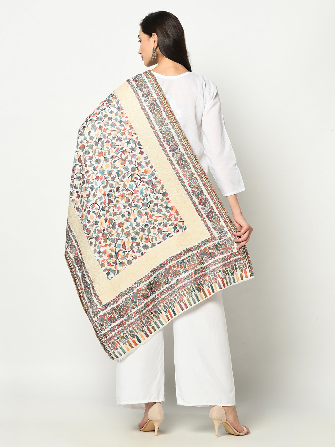 Safaa Viscose Acrylic Fabric Women's White Stole