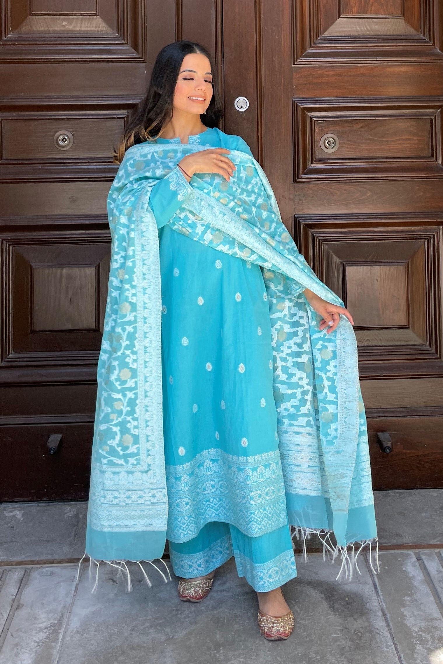 Pure Lucknowi Chikankari Suit Fabric #4 With Chiffon Dupatta